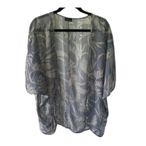 Zenobia Hawaiian Graphic Dot Art Tropical Leaves Sheer Dolman Sleeve Cardigan 2X